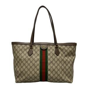 Gucci Ophidia/GG Supreme Tote Bag 631685 Light Brown Green Red PVC Leather